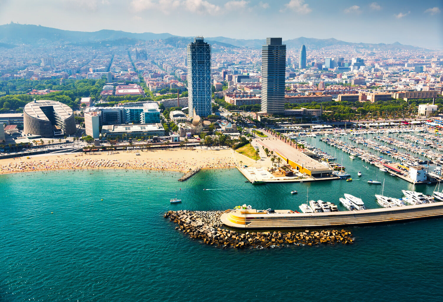 Panoramic view of Barcelona real estate along the coast